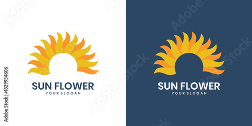 Modern abstract sunflower logo design template illustration