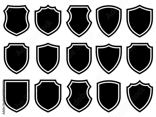 Fifteen different shield emblem vector icons collection