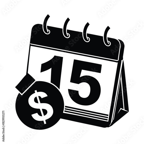 Calendar page with number 15 and dollar coin icon date fifteen