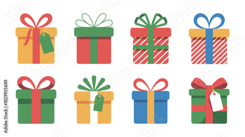  Colorful Christmas Gift Boxes Icon Set