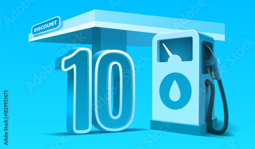 Fuel discount concept with number 10 at a gas station.
