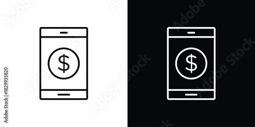 Send money smartphone icons set with editable black and white stroke line style for ui designs