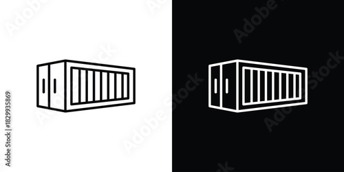 Shipping Container icons set with editable black and white stroke line style for ui designs
