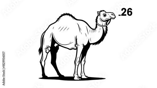 Camel symbol with the number twenty six, representing endurance and desert travel in clean, bold line art