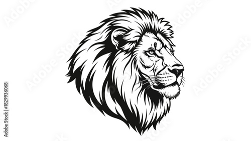 Powerful lion head illustration, majestic mane, regal and strong, perfect for branding and design projects