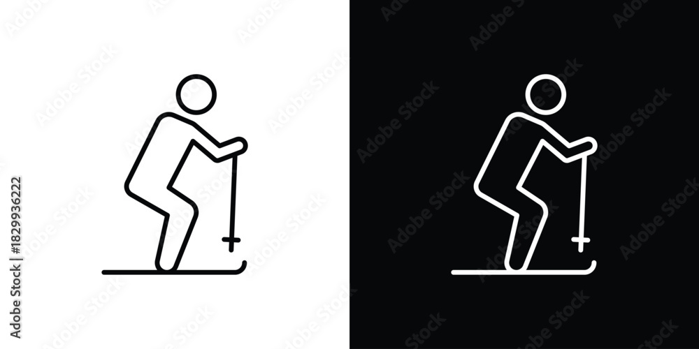 Fototapeta premium Skiing icons set with editable black and white stroke line style for ui designs