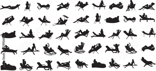 Collection of People Relaxing in Lounge Chairs Silhouettes