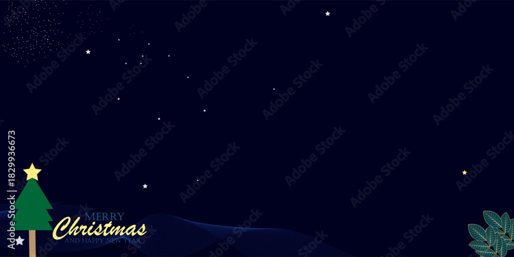 Fototapeta premium Wireframe gold snowflake and Christmas tree branches, low poly style. New Year banner. Design Abstract modern vector illustration on blue background perfect.