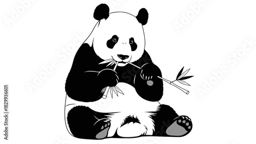 Adorable panda munching bamboo shoots, a delightful wildlife moment captured with simplicity and grace