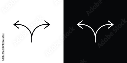 Split icons set with editable black and white stroke line style for ui designs