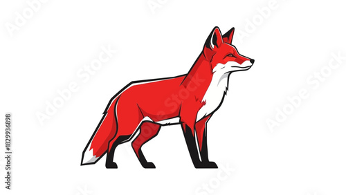 Striking red fox standing alert, a modern stylized design ideal for logos and branding projects, wildlife appeal