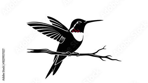 Elegant hummingbird perched on branch, wings spread, a symbol of nature's beauty and resilience