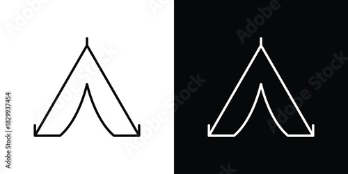 Tent icons set with editable black and white stroke line style for ui designs