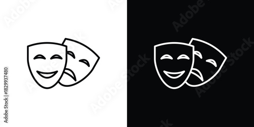 Theater masks icons set with editable black and white stroke line style for ui designs