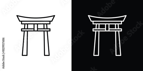 Torii gate icons set with editable black and white stroke line style for ui designs