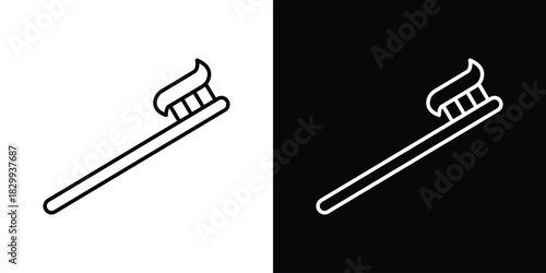 Toothbrush icons set with editable black and white stroke line style for ui designs