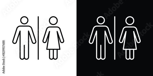 Toilet icons set with editable black and white stroke line style for ui designs