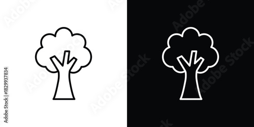Trees icons set with editable black and white stroke line style for ui designs