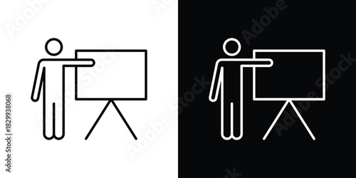 User chalkboard icons set with editable black and white stroke line style for ui designs