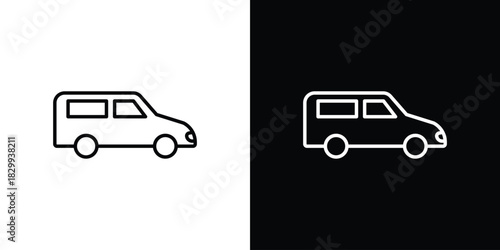 Van icons set with editable black and white stroke line style for ui designs