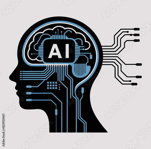 Artificial Intelligence Brain Illustration with Digital Circuit Design and Neural Networks