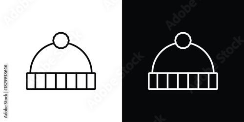 Winter hat icons set with editable black and white stroke line style for ui designs
