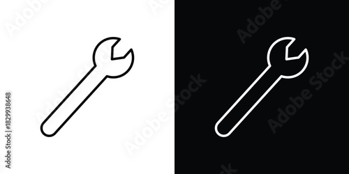 Wrench icons set with editable black and white stroke line style for ui designs