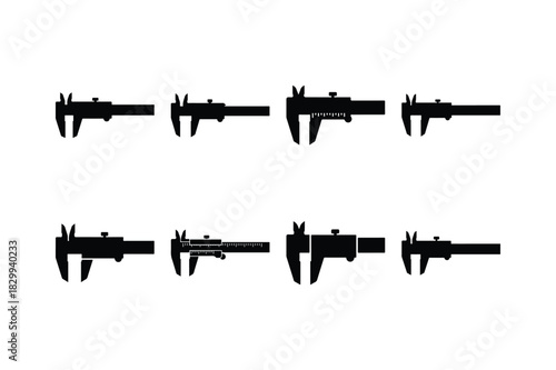 Measuring Caliper Solid Black Silhouette Vector Set