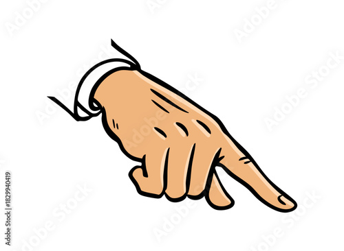 Hand pointing down, pop art vector illustration