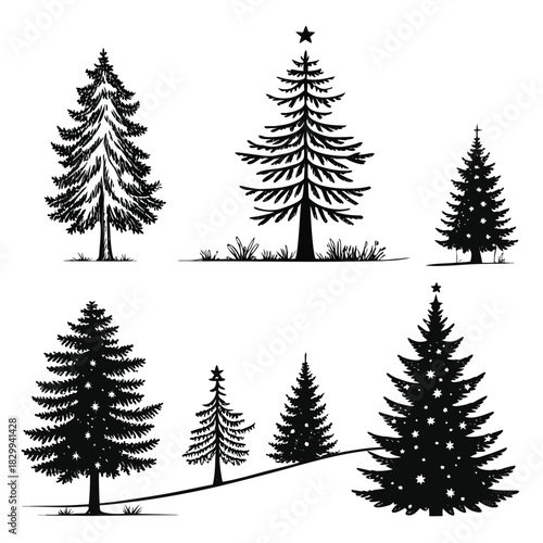 Collection of seven black animals graphic set