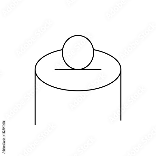 Illustration of a cylindrical object with a horizontal line and a circle on top in black and white style