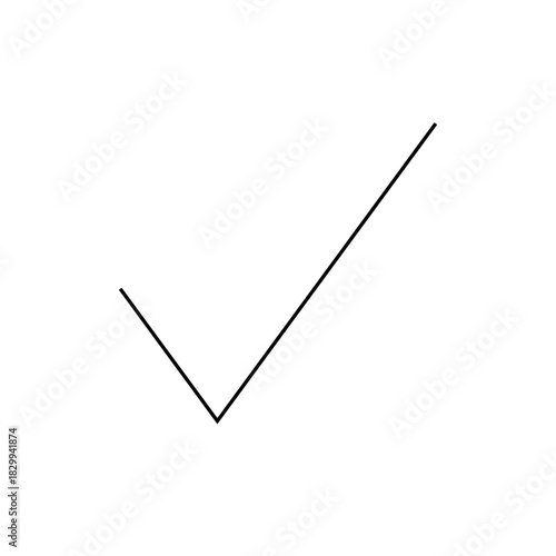 A simple black check mark consisting of two straight lines on a white background indicating approval or completion