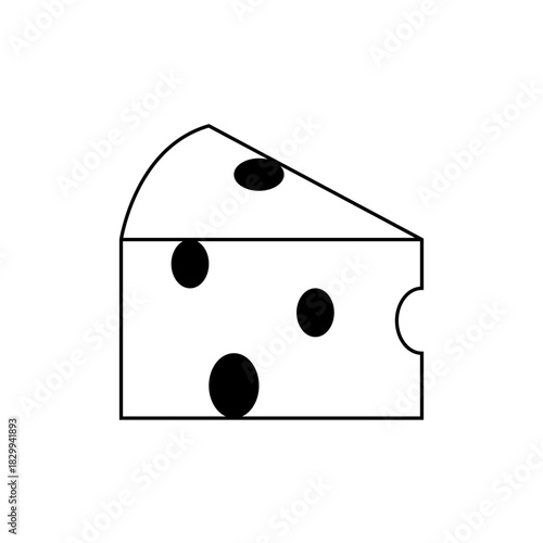 A simple illustration of a triangular piece of cheese with black holes on a white background design