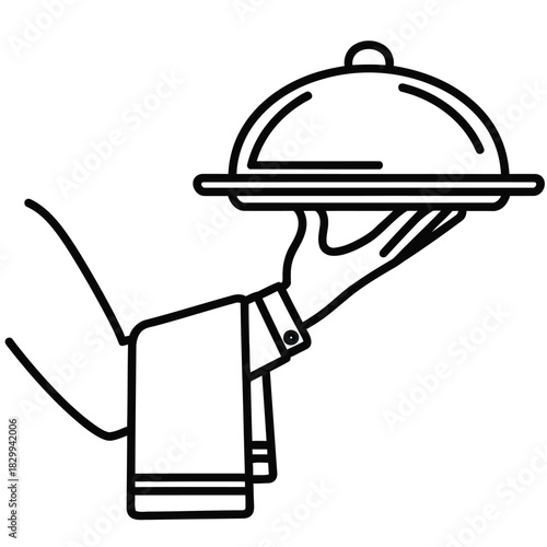 Exquisite Cuisine Service Elegant Hand Delivering a Cloche Dish, Representing Culinary Excellence and Hospitality