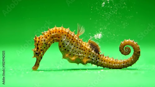 Seahorse in Green Background - A Captivating Underwater Creature.