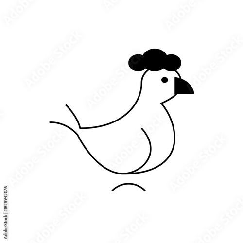 A simple line drawing of a chicken with a distinctive head of feathers sitting over a nest line