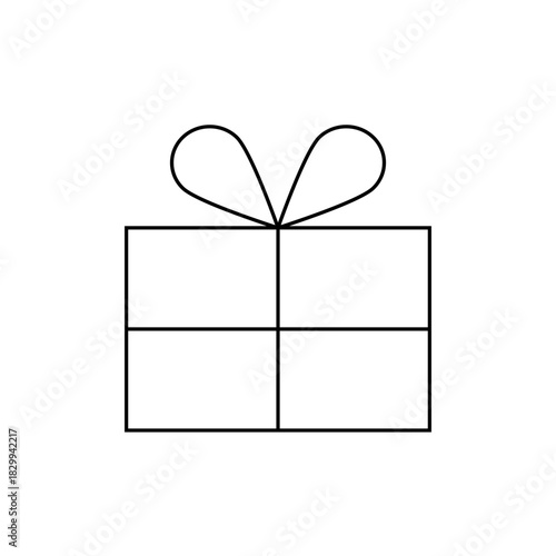 Illustration of a simple gift box with a bow on top, drawn with black lines on a white background