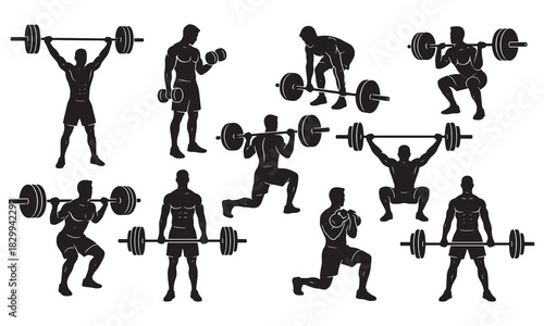 Collection of Weight Training and Fitness Exercise Silhouettes