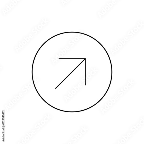 A minimalist icon showing a black arrow pointing to the upper right within a black outlined circle shape