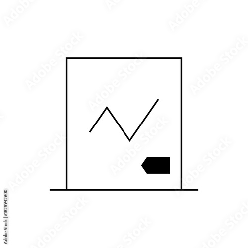 Illustration of a square box containing a line graph and a black arrow pointing to the right side