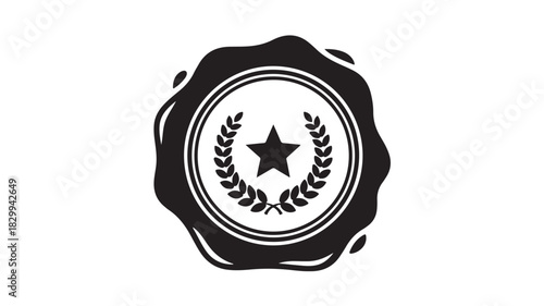 Elegant wax seal with star and laurel wreath vector illustration for certificate design isolated on white background
