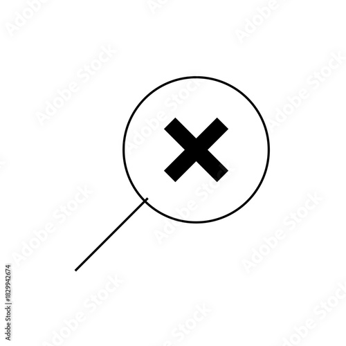 Illustration of a magnifying glass icon with a bold black x symbol inside the circular lens design element