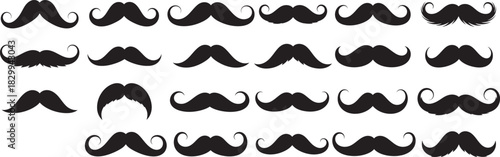 Black mustache vector silhouettes and classic chevron shapes collection. ideal for retro, vintage, and stylish graphic design work. Vector