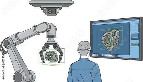 AI engineer testing industrial robot in lab Vector
