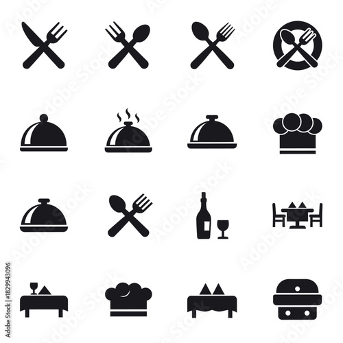 Elegant dining icons for restaurant menus, catering services, and chef recipes conveying a modern, professional, and delicious culinary experience now