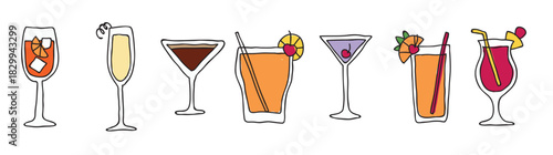 Doodle design of the different kinds of drinks. Pattern decorated with some doodles of different kind of drinks.