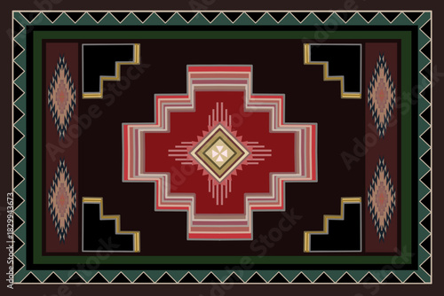 oriental mandala motif. Navajo tribal vector seamless pattern. Native American ornament. Ethnic south western decor style. Boho geometric ornament. Mexican blanket. Rug woven. Carpet. Illustration. 