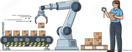 AI engineer testing industrial robot in lab Vector
