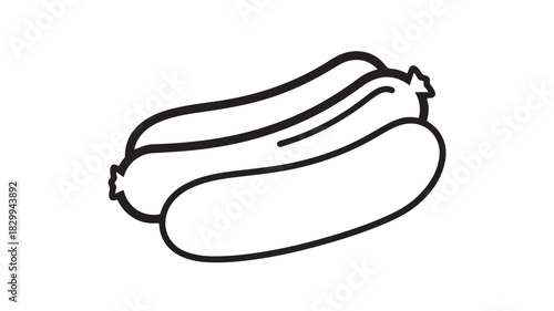 Hot dog vector icon simple line drawing of a frankfurter in a bun isolated on white background