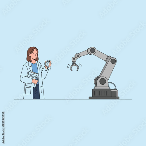 AI engineer testing industrial robot in lab Vector